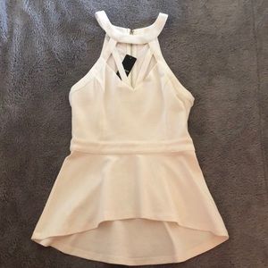 bebe Strappy Front Halter Peplum Top